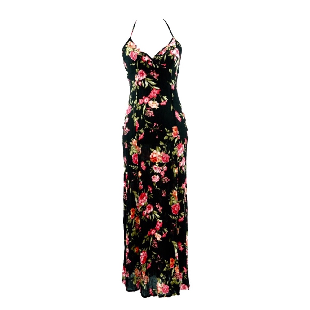 Women’s floral maxi dress, Small, black, red, sexy